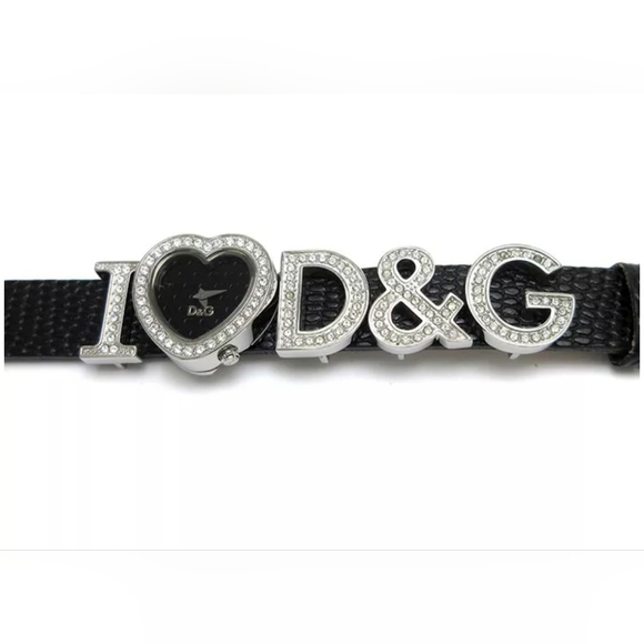 ✨️ DOLCE & GABBANA I LOVE D&G BLACK LEATHER HEART RHINESTONE WATCH✨️ - Picture 2 of 9